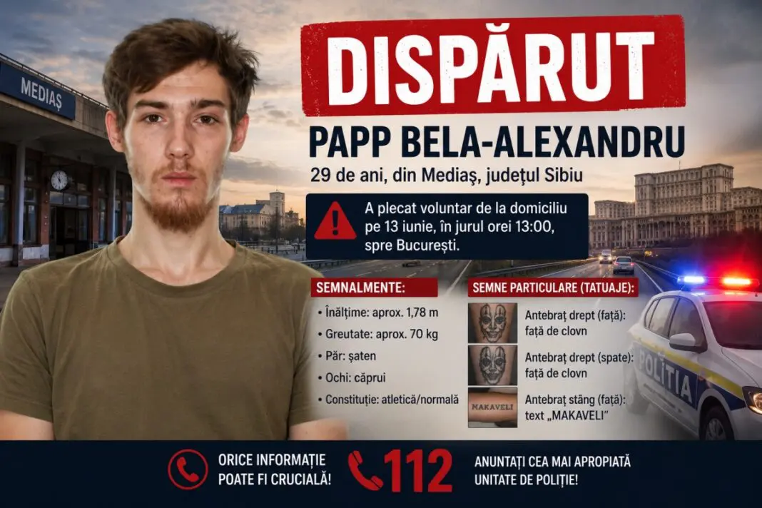 Dispărut fără urmă în drum spre București! Un tânăr din Mediaș este căutat de poliție. Semnul special după care îl poți recunoaște imediat