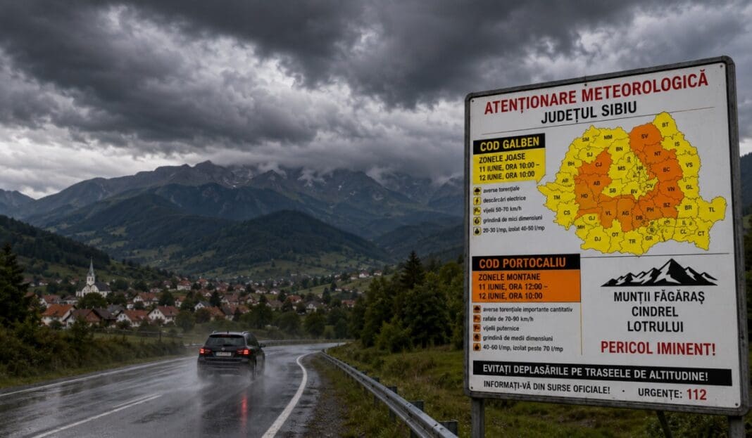 ALERTĂ METEOROLOGICĂ: Cod Portocaliu de vreme severă în județul Sibiu. Se anunță viituri, vijelii de 90 km/h și grindină în zonele montane ALERTĂ METEOROLOGICĂ: Cod Portocaliu de vreme severă în județul Sibiu. Se anunță viituri, vijelii de 90 km/h și grindină în zonele montane