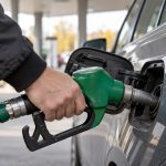 Persoană alimentează o mașină cu combustibil la benzinărie