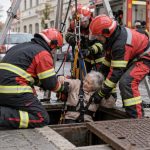 Pompieri salvează o femeie dintr-un canal stradal