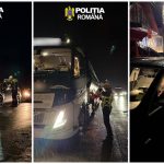 Polițiști români efectuează controale rutiere nocturne pe ploaie