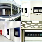 Colaj cu exteriorul și interiorul unei galerii de artă
